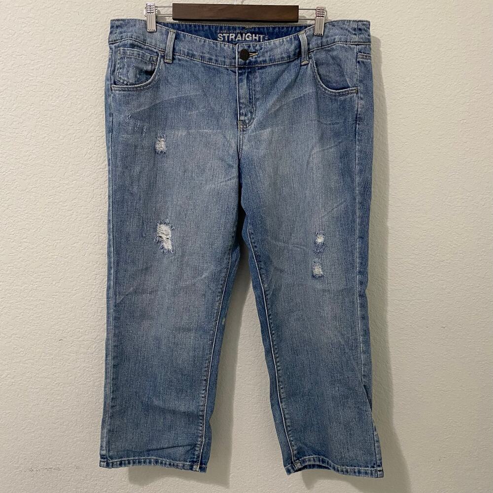 New York & Co Cropped Boyfriend Straight Jeans Distressed Womens 16